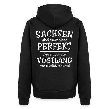 Vogtland Vogtländer Sachsen - Unisex Premium Bio Zip Hoodie - Schwarz - Hinten - Nico (187cm)