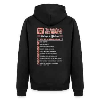 Verkäuferin Des Monats | Kundenfragen Einzelhandel - Unisex Premium Bio Zip Hoodie - Schwarz - Hinten - Nico (187cm)
