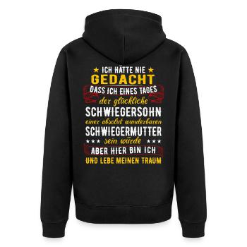 Schwiegersohn Geschenk Schwiegermutter Spruch - Unisex Premium Bio Zip Hoodie - Schwarz - Hinten - Nico (187cm)