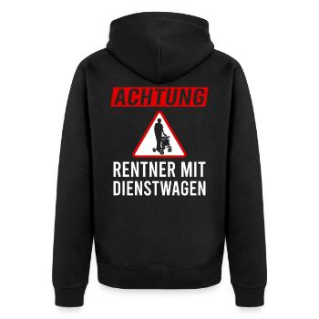 Achtung Rentner mit Dienstwagen Ruhestand Geschenk - Unisex Premium Bio Zip Hoodie - Schwarz - Hinten - Nico (187cm)