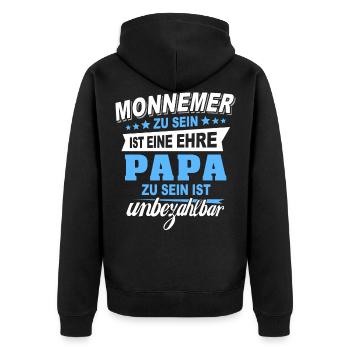 Monnemer Papa Mannheimer Geschenk Vatertag - Unisex Premium Bio Zip Hoodie - Schwarz - Hinten - Nico (187cm)