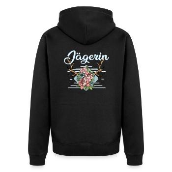 Jägerin Geweih Hirsch Rotwild Jäger Geschenk - Unisex Premium Bio Zip Hoodie - Schwarz - Hinten - Nico (187cm)