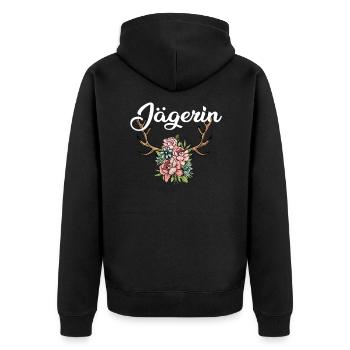 Jägerin Geweih Hirsch Rotwild Jäger Geschenk - Unisex Premium Bio Zip Hoodie - Schwarz - Hinten - Nico (187cm)