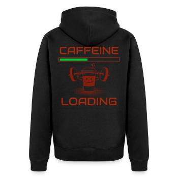 Koffeinladungsdesign für alle Kaffeeliebhaber. - Unisex Premium Bio Zip Hoodie - Schwarz - Hinten - Nico (187cm)