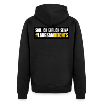 LANGSAM REICHTS - Unisex Premium Bio Zip Hoodie - Schwarz - Hinten - Nico (187cm)