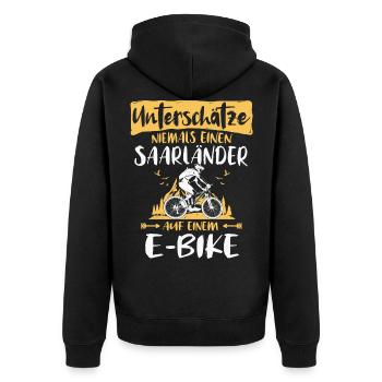 E-Bike Saarländer E Bike Saarland Ebike - Unisex Premium Bio Zip Hoodie - Schwarz - Hinten - Nico (187cm)