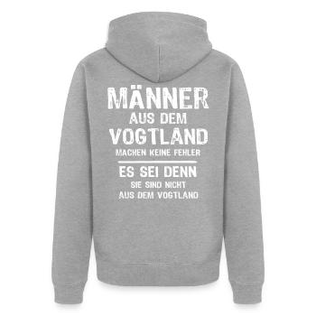 Vogtland Männer Vogtländer Sprüche - Unisex Premium Bio Zip Hoodie - Grau meliert - Hinten - Nico (187cm)
