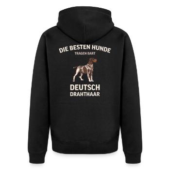 Deutsch Drahthaar I Jagdhund Vorstehhund Geschenk - Unisex Premium Bio Zip Hoodie - Schwarz - Hinten - Nico (187cm)