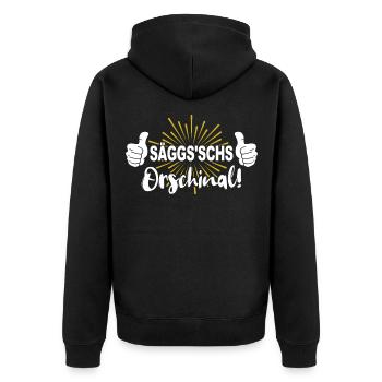 Sachsen Sprüche Original Sächsisch Dialekt - Unisex Premium Bio Zip Hoodie - Schwarz - Hinten - Nico (187cm)