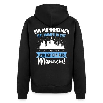 Mannheimer Mannheim hat recht Mannem - Unisex Premium Bio Zip Hoodie - Schwarz - Hinten - Nico (187cm)