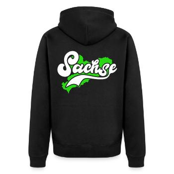 Sachsen Stolzer Sachse - Unisex Premium Bio Zip Hoodie - Schwarz - Hinten - Nico (187cm)