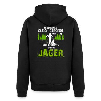 Jäger Jagd Schwarzwild Rotwild Geschenk Jägerin - Unisex Premium Bio Zip Hoodie - Schwarz - Hinten - Nico (187cm)