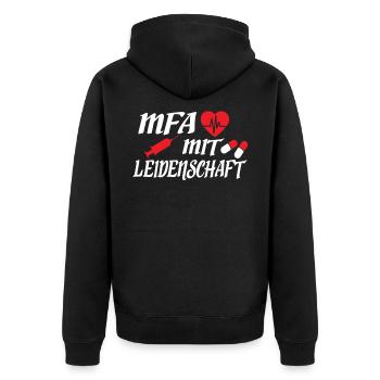 MFA Medizinische Fachangestellte Arzthelferin - Unisex Premium Bio Zip Hoodie - Schwarz - Hinten - Nico (187cm)