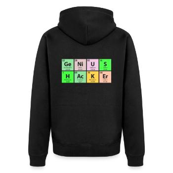 Genius Hacker Periodentisch - Unisex Premium Bio Zip Hoodie - Schwarz - Hinten - Nico (187cm)