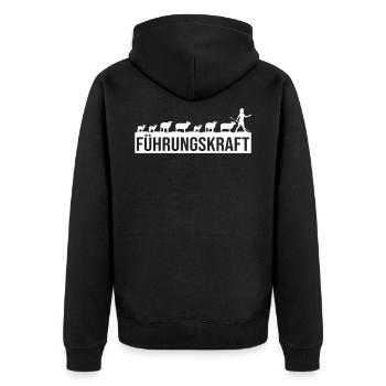 Schäferei Schafe Spruch Führungskraft Tierwirt - Unisex Premium Bio Zip Hoodie - Schwarz - Hinten - Nico (187cm)