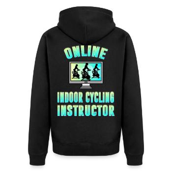 Online Indoor Cycling Instructor - Unisex Premium Bio Zip Hoodie - Schwarz - Hinten - Nico (187cm)