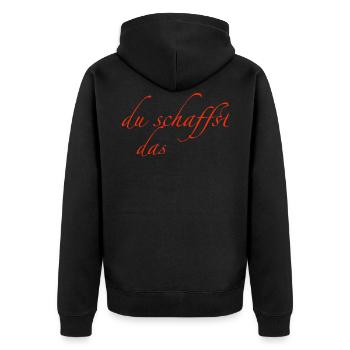 du schaffst das - Unisex Premium Bio Zip Hoodie - Schwarz - Hinten - Nico (187cm)