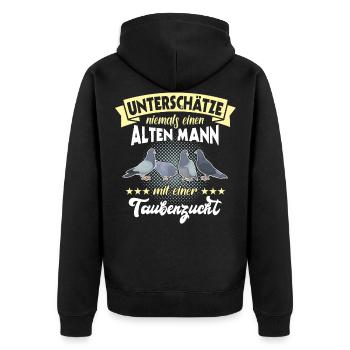 Tauben Taubenzüchter Geschenk Taube - Unisex Premium Bio Zip Hoodie - Schwarz - Hinten - Nico (187cm)