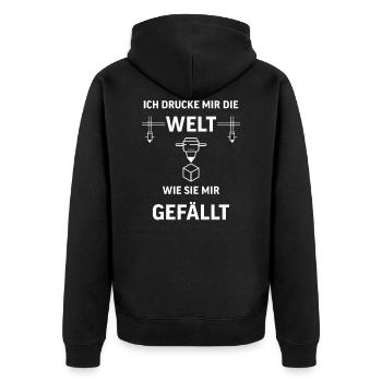 3D Druck Printing CAD PLA Filament 3d drucken - Unisex Premium Bio Zip Hoodie - Schwarz - Hinten - Nico (187cm)