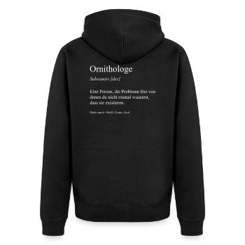 Ornithologe Vogel Ornithologie Vögel beobachten - Unisex Premium Bio Zip Hoodie - Schwarz - Hinten - Nico (187cm)