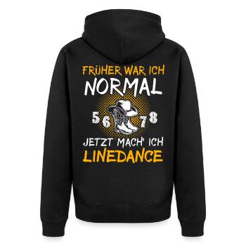 Linedancer Spruch Früher Normal Linedance - Unisex Premium Bio Zip Hoodie - Schwarz - Hinten - Nico (187cm)