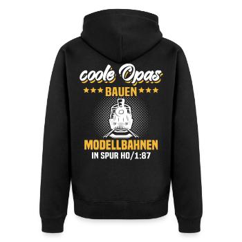 Modelleisenbahn Opa Spur H0 Eisenbahn - Unisex Premium Bio Zip Hoodie - Schwarz - Hinten - Nico (187cm)