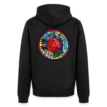 Würfel im Buntglasfenster - Unisex Premium Bio Zip Hoodie - Schwarz - Hinten - Nico (187cm)