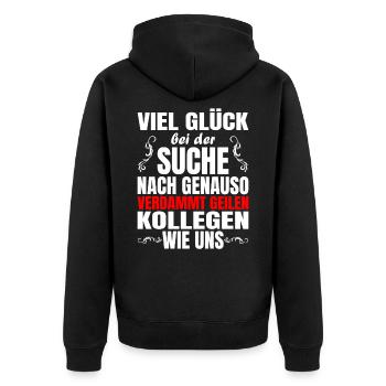 Jobwechsel Abschiedsgeschenk für Kollegen Geschenk - Unisex Premium Bio Zip Hoodie - Schwarz - Hinten - Nico (187cm)