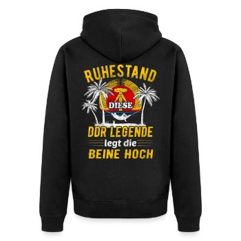 Ruhestand DDR Legende Rente Rentner Geschenk - Unisex Premium Bio Zip Hoodie - Schwarz - Hinten - Nico (187cm)