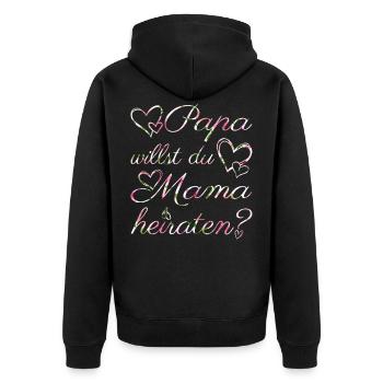 Papa willst du Mama heiraten? Verlobung Antrag - Unisex Premium Bio Zip Hoodie - Schwarz - Hinten - Nico (187cm)