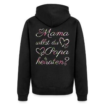 Mama willst du Papa heiraten? Heiratsantrag - Unisex Premium Bio Zip Hoodie - Schwarz - Hinten - Nico (187cm)