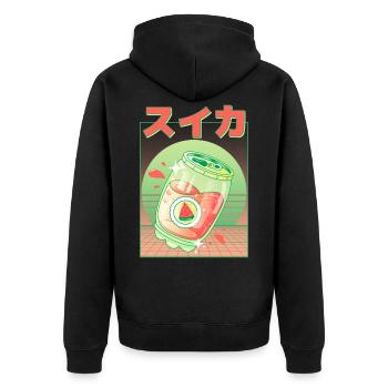 Retro Japanese Watermelon Soda - Vaporwave - Unisex Premium Organic Zip Hoodie - black - Back - Nico (187cm)
