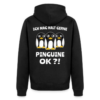 Pinguin Motiv Ich Mag Pinguine Sprüche - Unisex Premium Bio Zip Hoodie - Schwarz - Hinten - Nico (187cm)