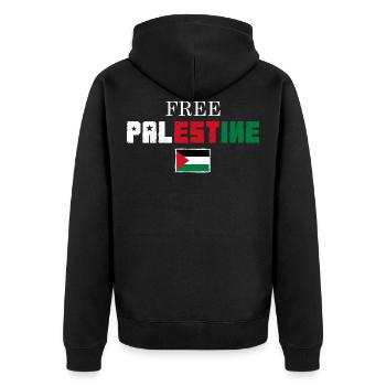 Free palestine - Unisex Premium Bio Zip Hoodie - Schwarz - Hinten - Nico (187cm)
