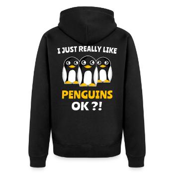 Pinguin Ich mag Pinguine Sprüche - Unisex Premium Bio Zip Hoodie - Schwarz - Hinten - Nico (187cm)