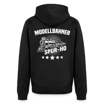 Modelleisenbahn Spur H0 Modellbahner Eisenbahn - Unisex Premium Bio Zip Hoodie - Schwarz - Hinten - Nico (187cm)