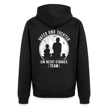 Vater und Tochter Hecht starkes Team Angler Angeln - Unisex Premium Bio Zip Hoodie - Schwarz - Hinten - Nico (187cm)