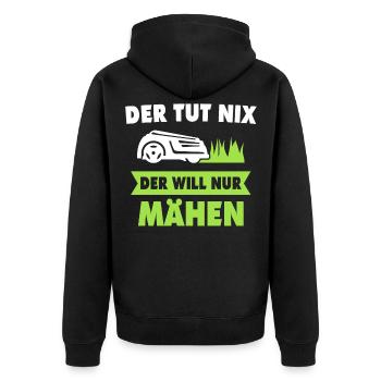 Mähroboter Garten Rasen Mähen - Unisex Premium Bio Zip Hoodie - Schwarz - Hinten - Nico (187cm)