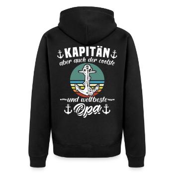 Kapitän Opa Boot Segelboot Sprüche Opas - Unisex Premium Bio Zip Hoodie - Schwarz - Hinten - Nico (187cm)