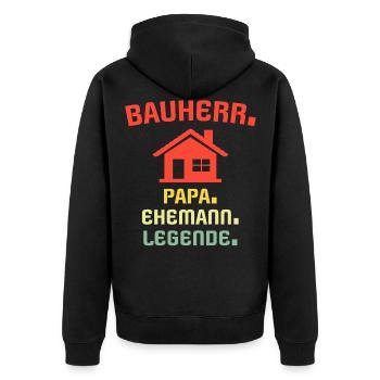 Bauherr Papa Geschenk Bauherren Richtfest - Unisex Premium Bio Zip Hoodie - Schwarz - Hinten - Nico (187cm)