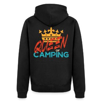 Queen of Camping Familie König Krone Camper Carava - Unisex Premium Bio Zip Hoodie - Schwarz - Hinten - Nico (187cm)