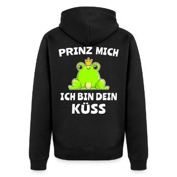 Frosch Prinz Küss Mich Frösche Motiv - Unisex Premium Bio Zip Hoodie - Schwarz - Hinten - Nico (187cm)