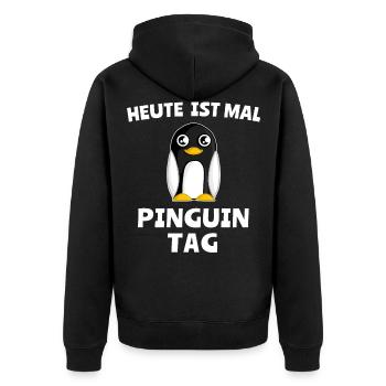 Pinguin Tag Pinguine - Unisex Premium Bio Zip Hoodie - Schwarz - Hinten - Nico (187cm)