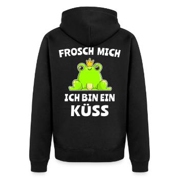 Frosch Prinz Küssen Frösche Märchenprinz - Unisex Premium Bio Zip Hoodie - Schwarz - Hinten - Nico (187cm)