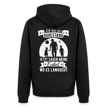 Ruhestand Enkel Opa Spruch Rente Rentner Geschenk - Unisex Premium Bio Zip Hoodie - Schwarz - Hinten - Nico (187cm)