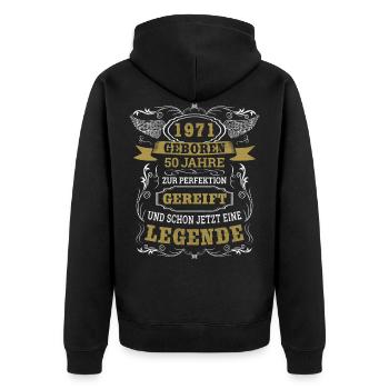 50. Geburtstag Jahrgang 1971 50 Jahre Geschenkidee - Unisex Premium Bio Zip Hoodie - Schwarz - Hinten - Nico (187cm)