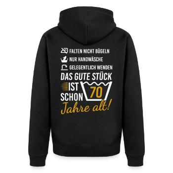 70 Geburtstag Geschenk 70. Geburtstagsgeschenk - Unisex Premium Bio Zip Hoodie - Schwarz - Hinten - Nico (187cm)