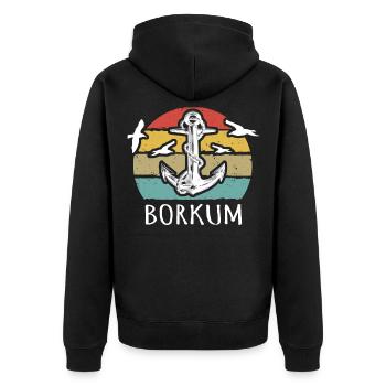 Borkum Motiv Nordseeküste Nordsee - Unisex Premium Bio Zip Hoodie - Schwarz - Hinten - Nico (187cm)