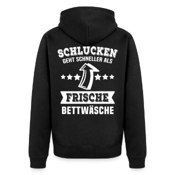 Schlucken Sprüche Sexy Versaute Sprüche - Unisex Premium Bio Zip Hoodie - Schwarz - Hinten - Nico (187cm)