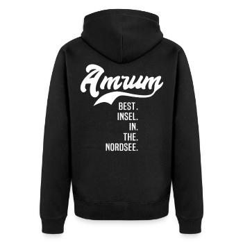 Amrum Beste Insel Sprüche - Unisex Premium Bio Zip Hoodie - Schwarz - Hinten - Nico (187cm)